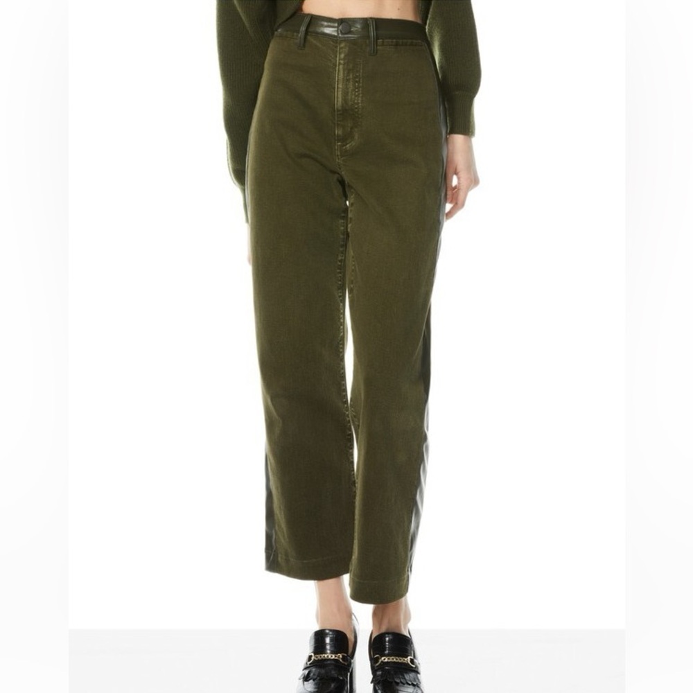 Alice + Olivia olive green Ali stove pipe high waisted wide leg cropped jeans 24